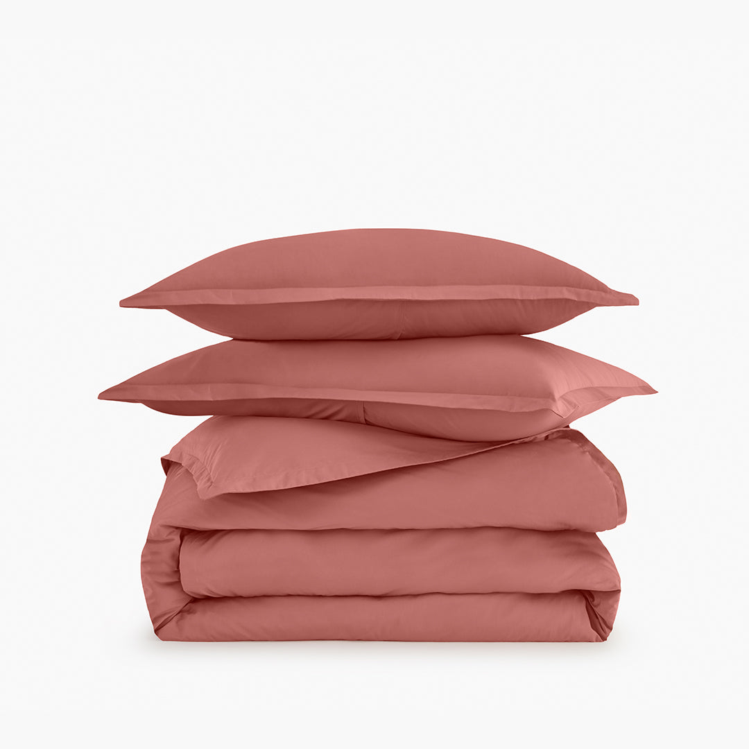 organic cotton percale clay red duvet cover pillow shams set