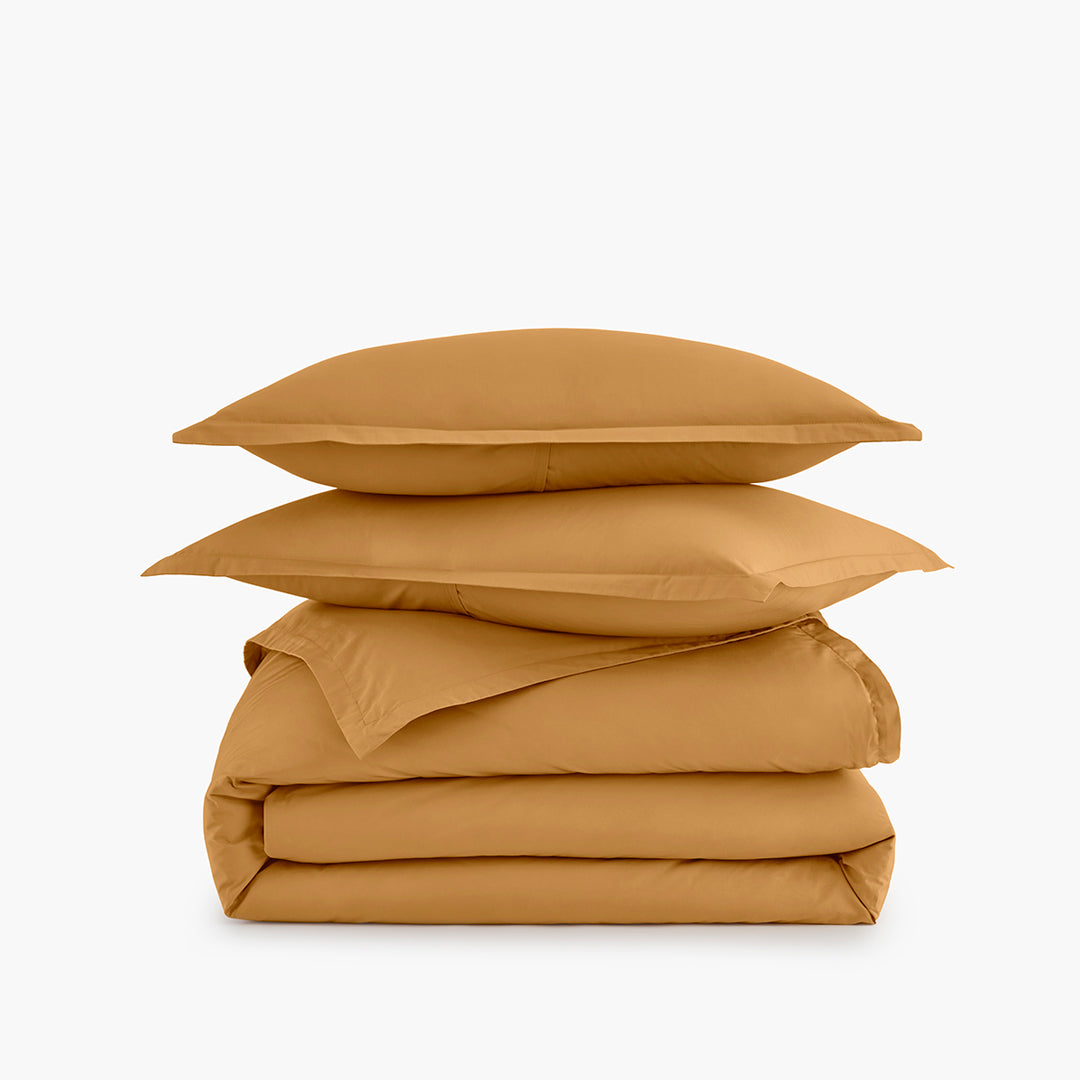 organic cotton percale ochre yellow orange duvet cover pillow shams set