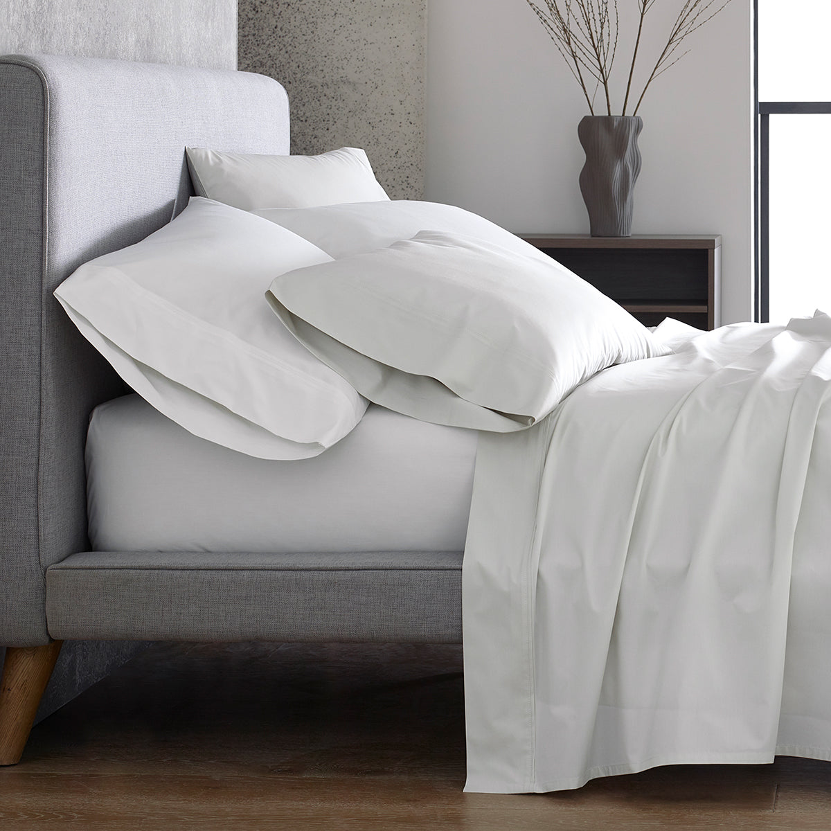 organic cotton percale vapour white cooling pillowcases set