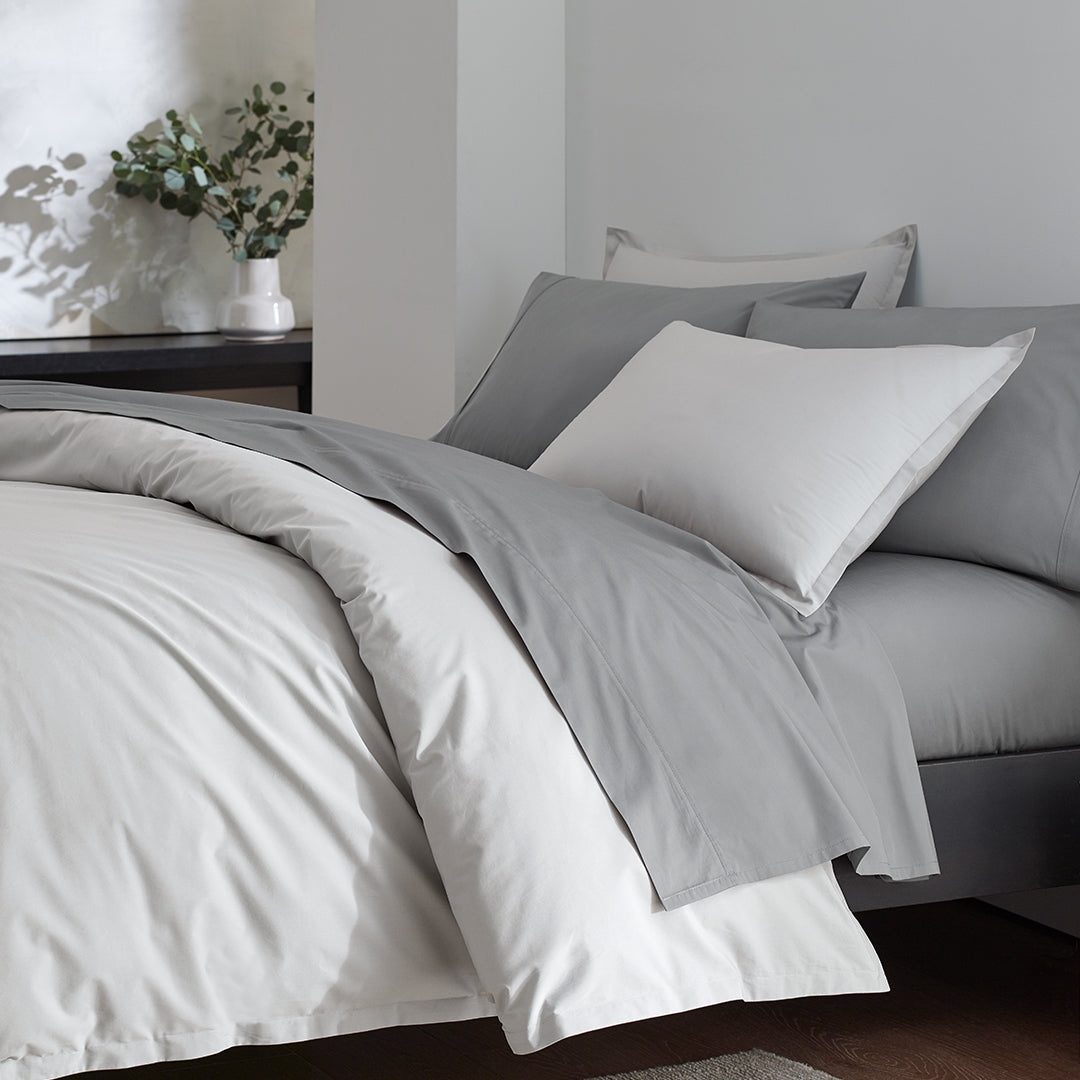 organic cotton percale concrete gray cooling sheets pillowcases set