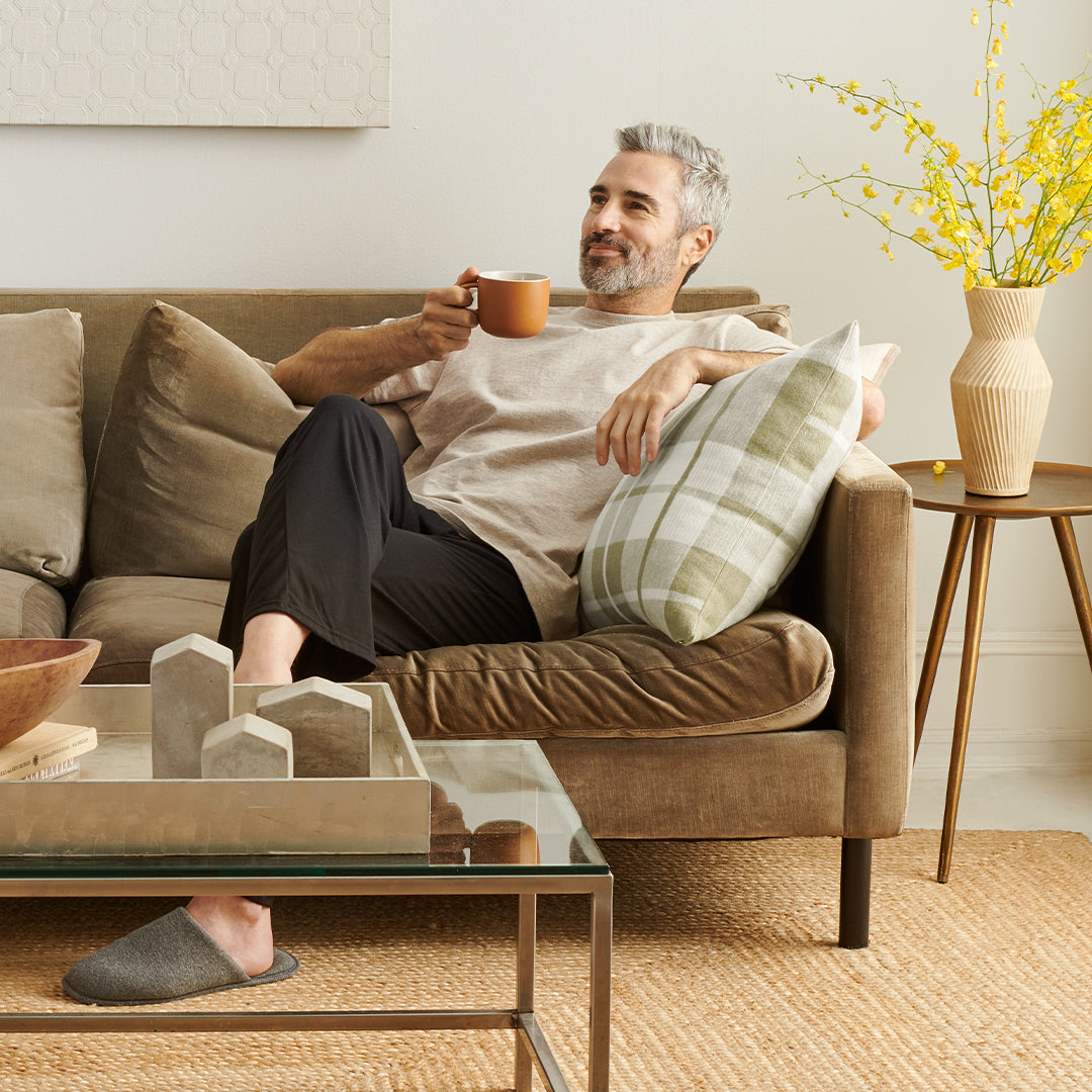 organic cotton wool throw pillow cover green tartan plaid lifestyle