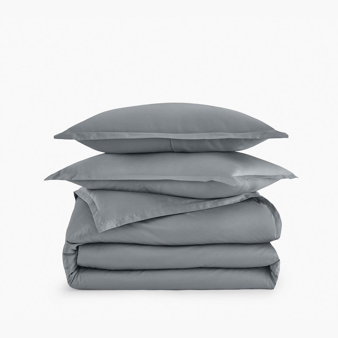 organic sateen duvet cover set slate gray