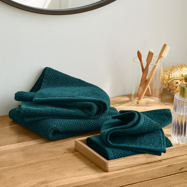 textured organic cotton deep teal quick dry bath towels