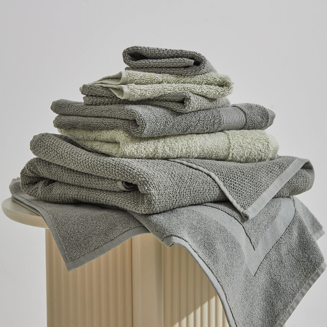 textured organic cotton lichen green quick dry bath towels collection