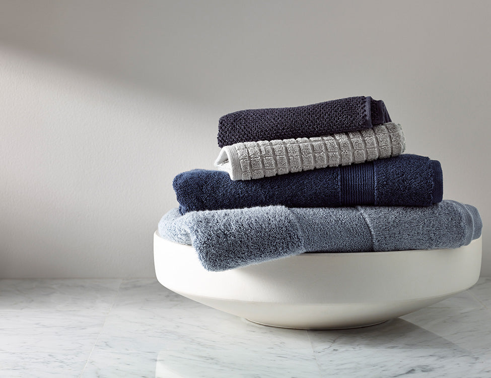 textured organic cotton navy blue quick dry bath towels