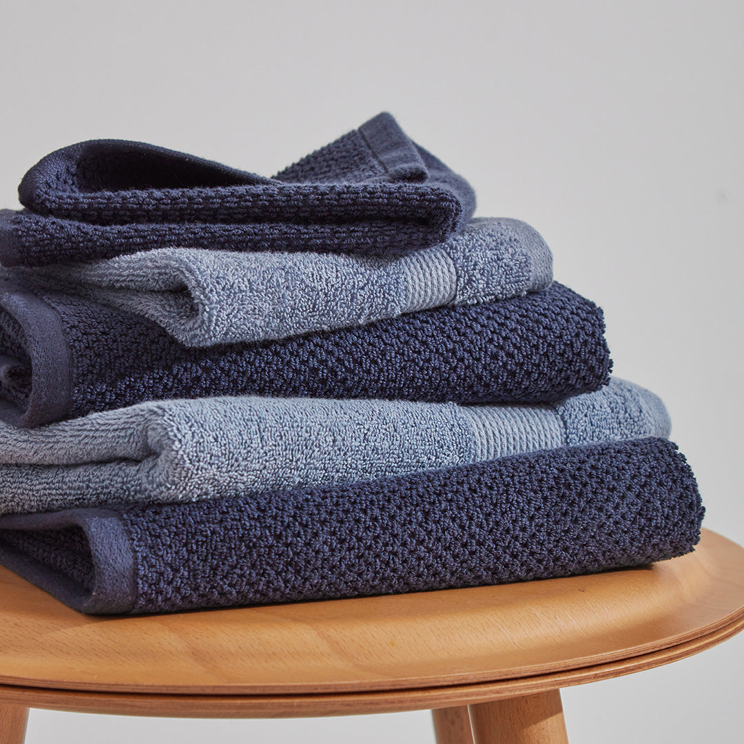 textured organic cotton navy blue quick dry bath towels