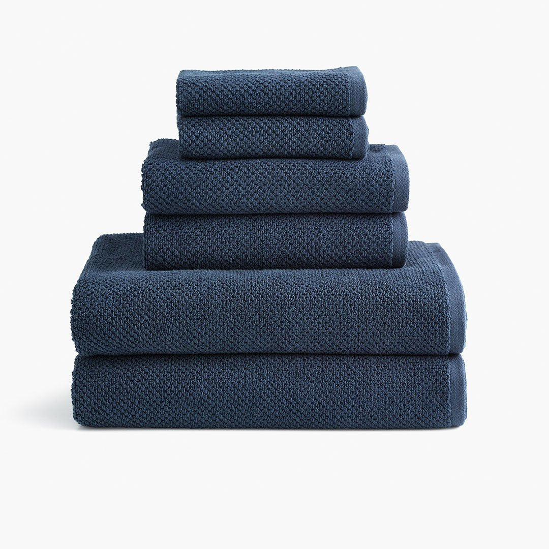 textured organic cotton navy blue quick dry bath towels set