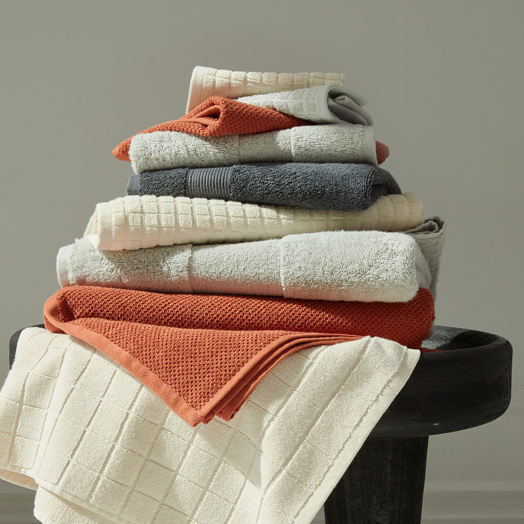 textured organic cotton terracotta red quick dry bath towels