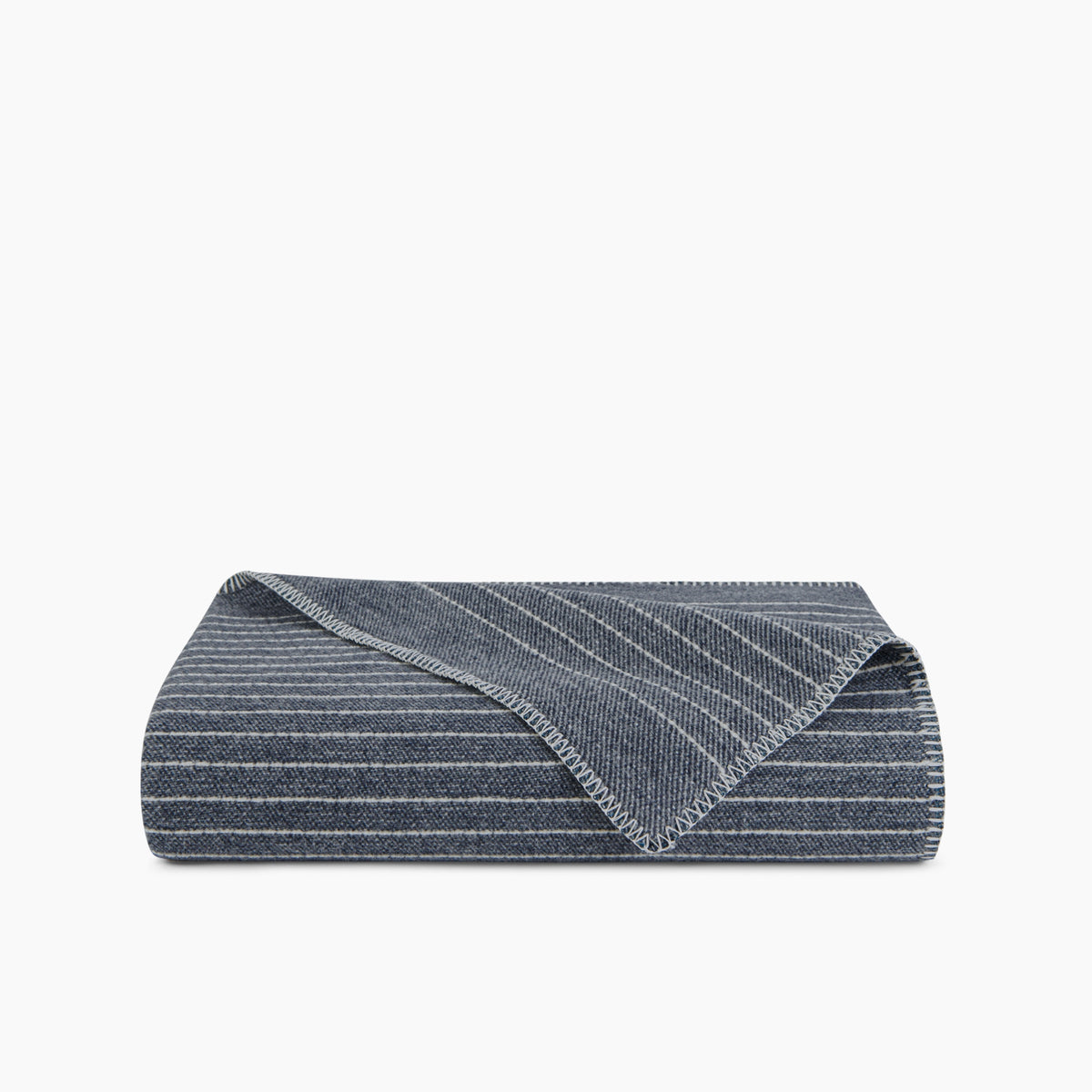 Organic Cotton & Wool Textured Stripe Throw In Deep Blue