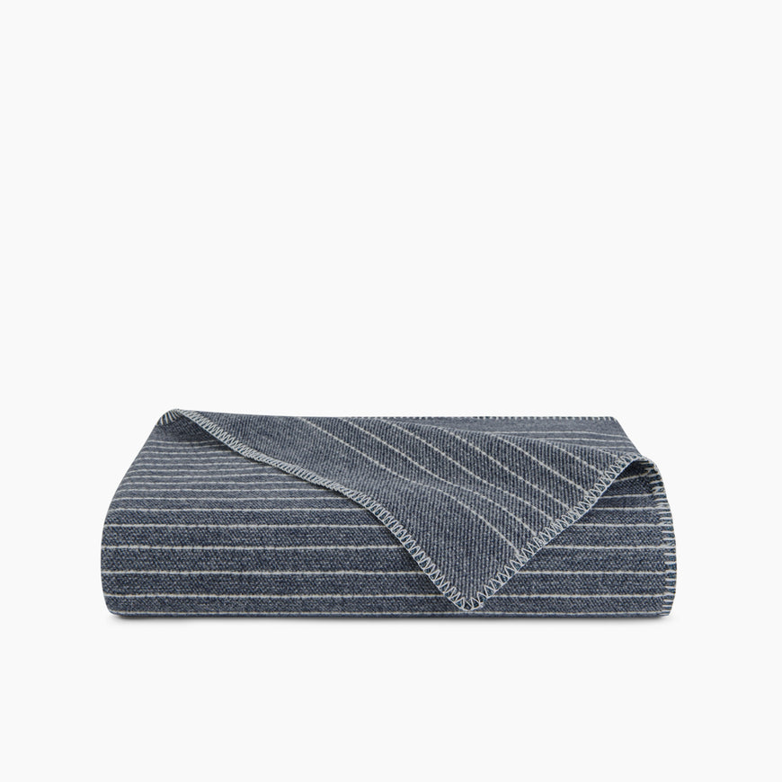 Organic Cotton & Wool Textured Stripe Throw In Deep Blue