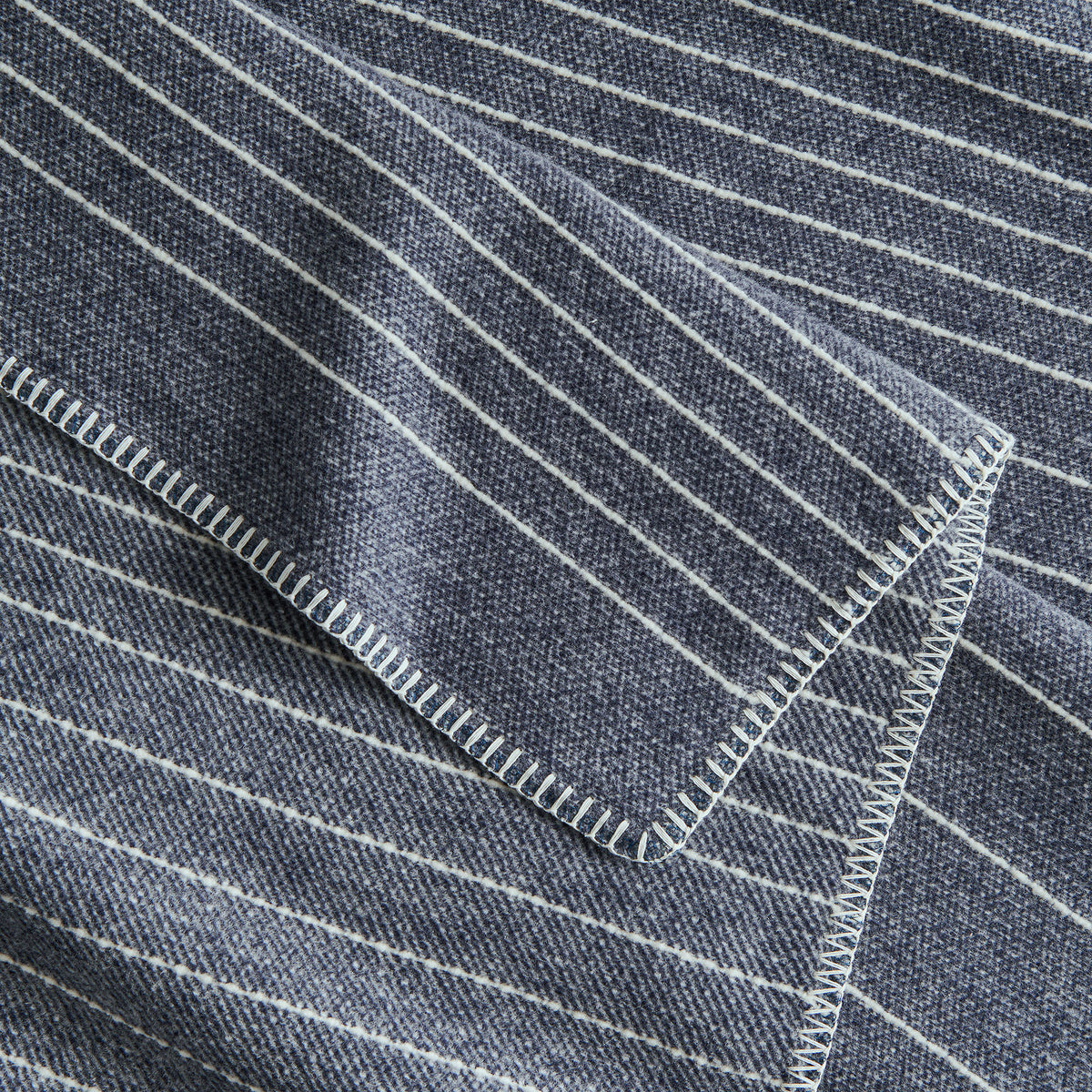 Detail Of Organic Cotton & Wool Textured Stripe Throw In Deep Blue