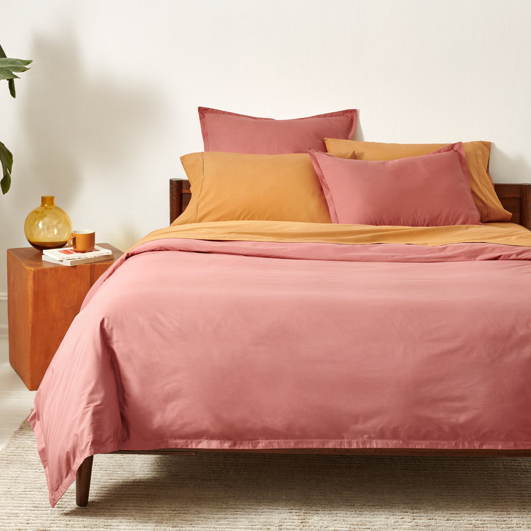 Organic Percale Bedding Set - Clay and Ochre