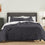 Organic Crinkle Matelasse and Percale Bedding Set - Coal and White