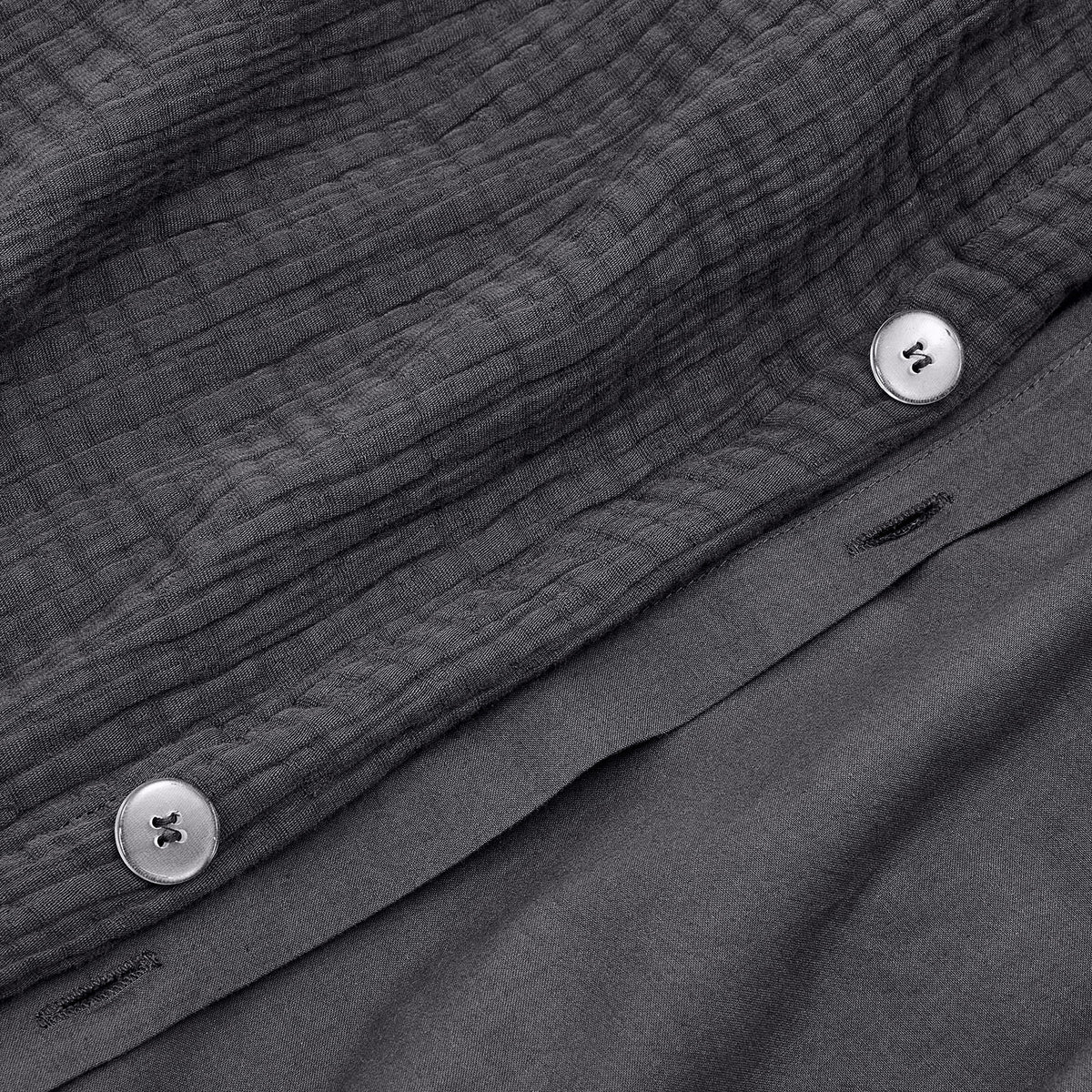 Organic Crinkle Matelasse and Percale Bedding Set - Coal and White