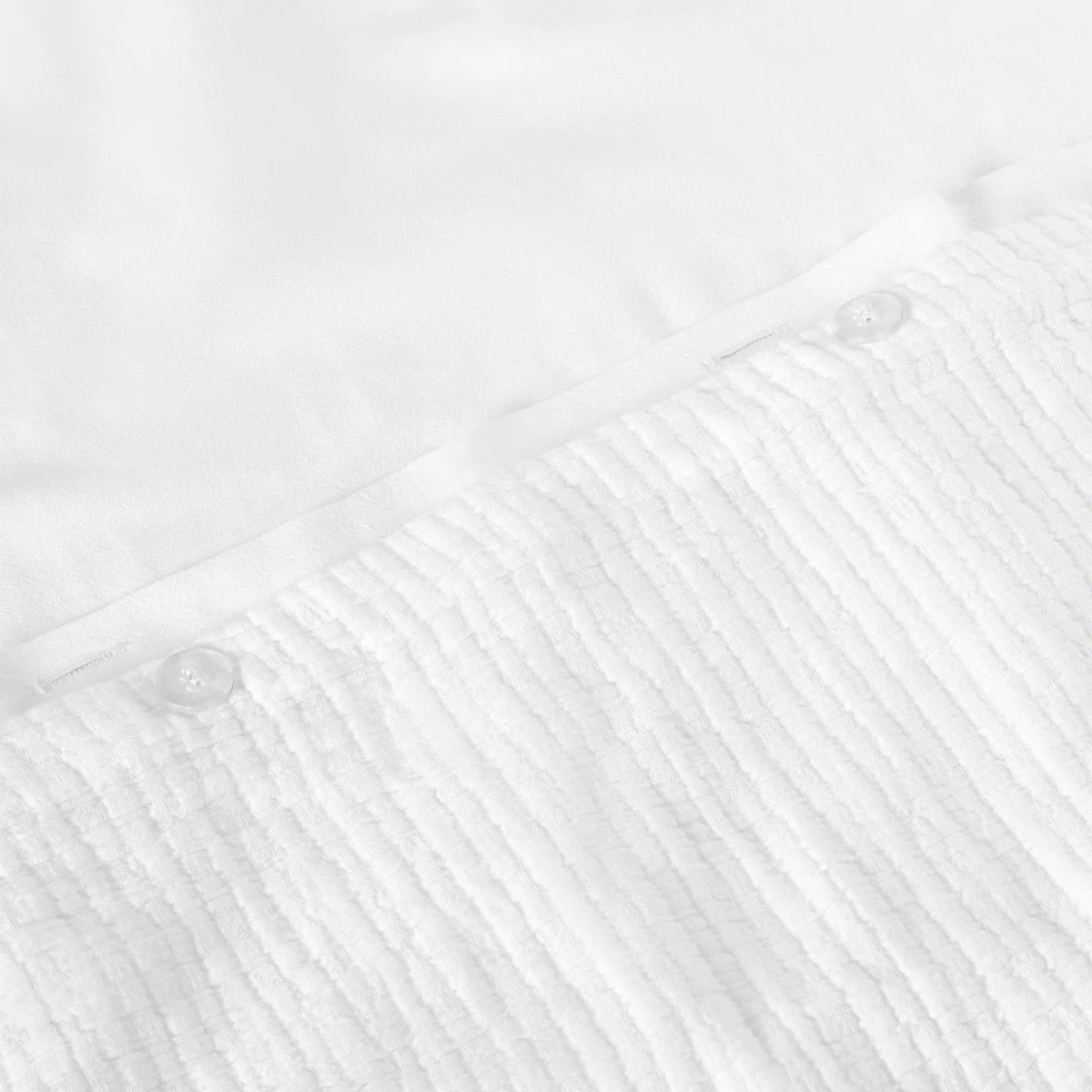 Organic Crinkle Matelasse and Percale Bedding Set - White and White