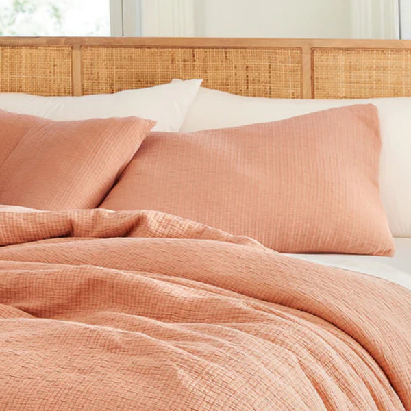 Organic Crinkle Matelasse and Percale Bedding Set - Tuscany and White