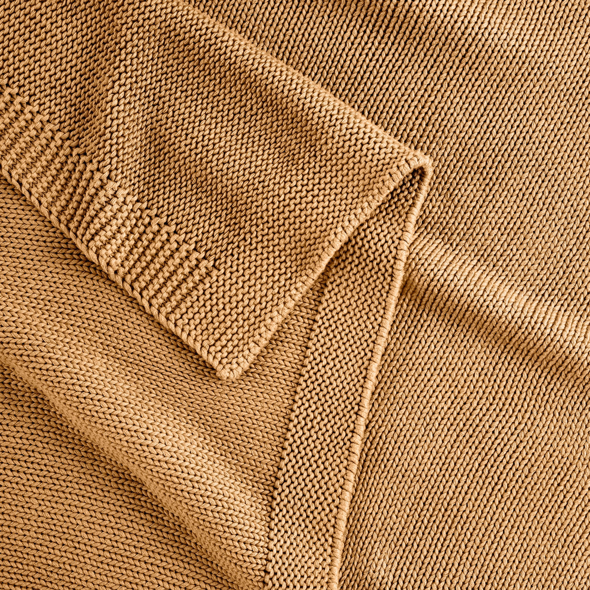 Detail Of Organic Cotton Chunky Knit Throw In Ochre