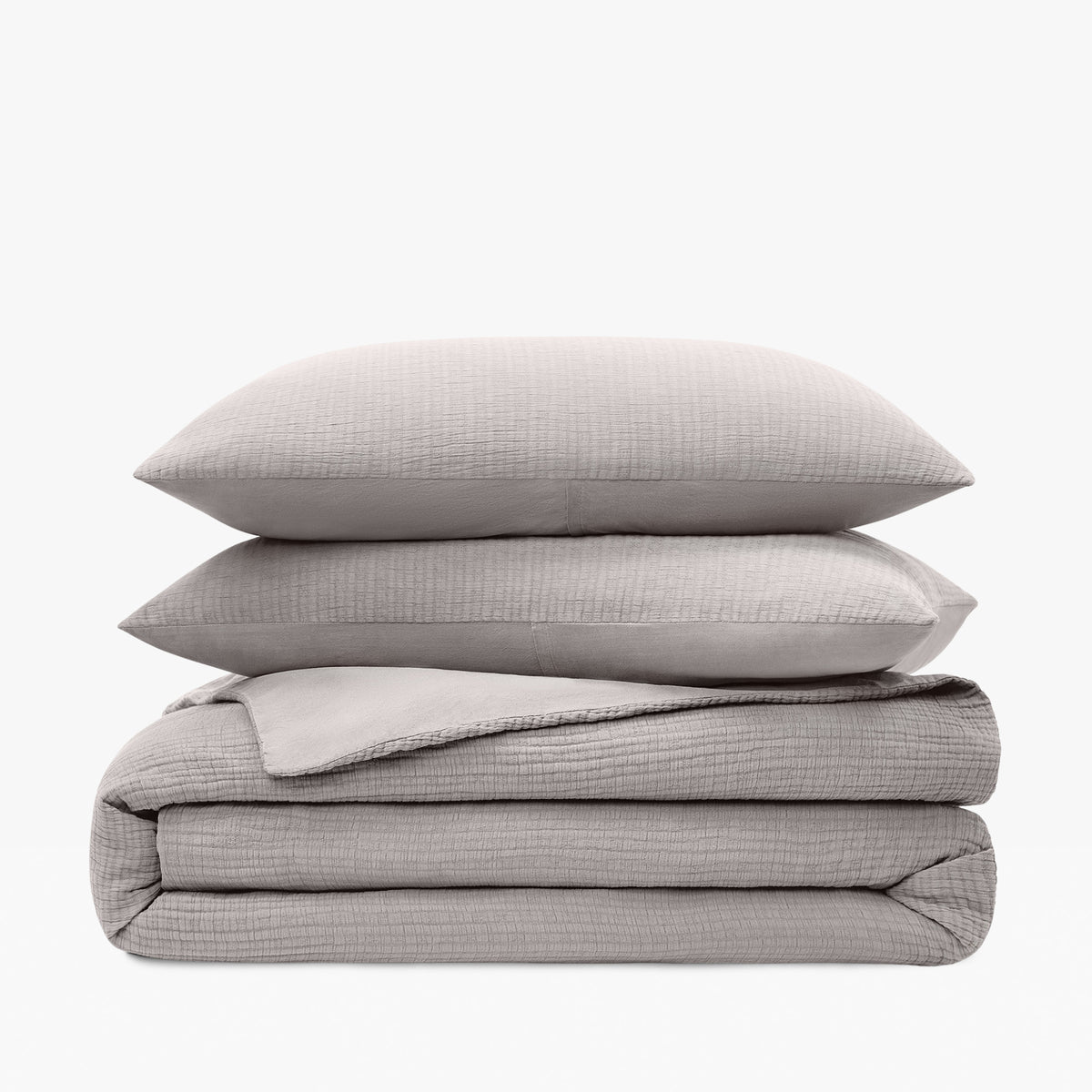 Organic Crinkle Matelasse Duvet Set In Warm Gray