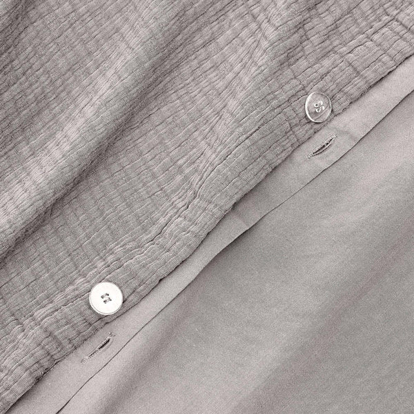 Texture Detail Of Organic Crinkle Matelasse Duvet Set In Warm Gray