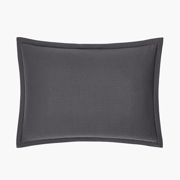 Texture Detail Of Organic Matelasse Sham Set In Coal