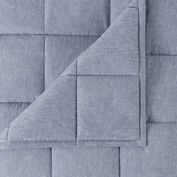 Texture Detail Of Linen Eucalyptus Quilt In Chambray