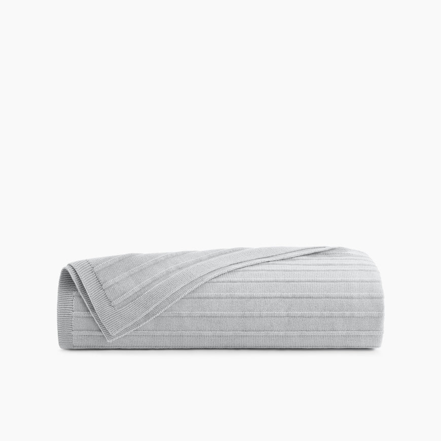 Organic Cotton Ribbed Knit Throw In Light Gray