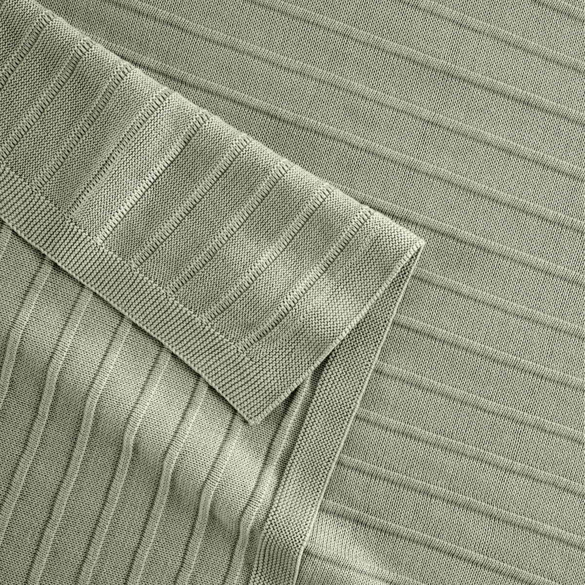 Detail Of Organic Cotton Ribbed Knit Throw In Moss