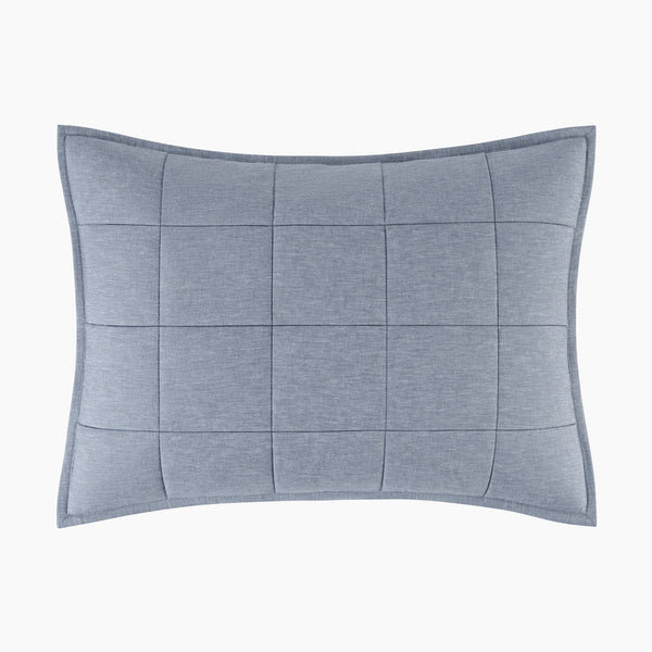 Texture Detail Of Linen Eucalyptus Sham In Chambray