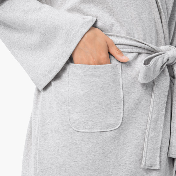Front Pocket Of Organic Short Lounge Robe In Light Gray