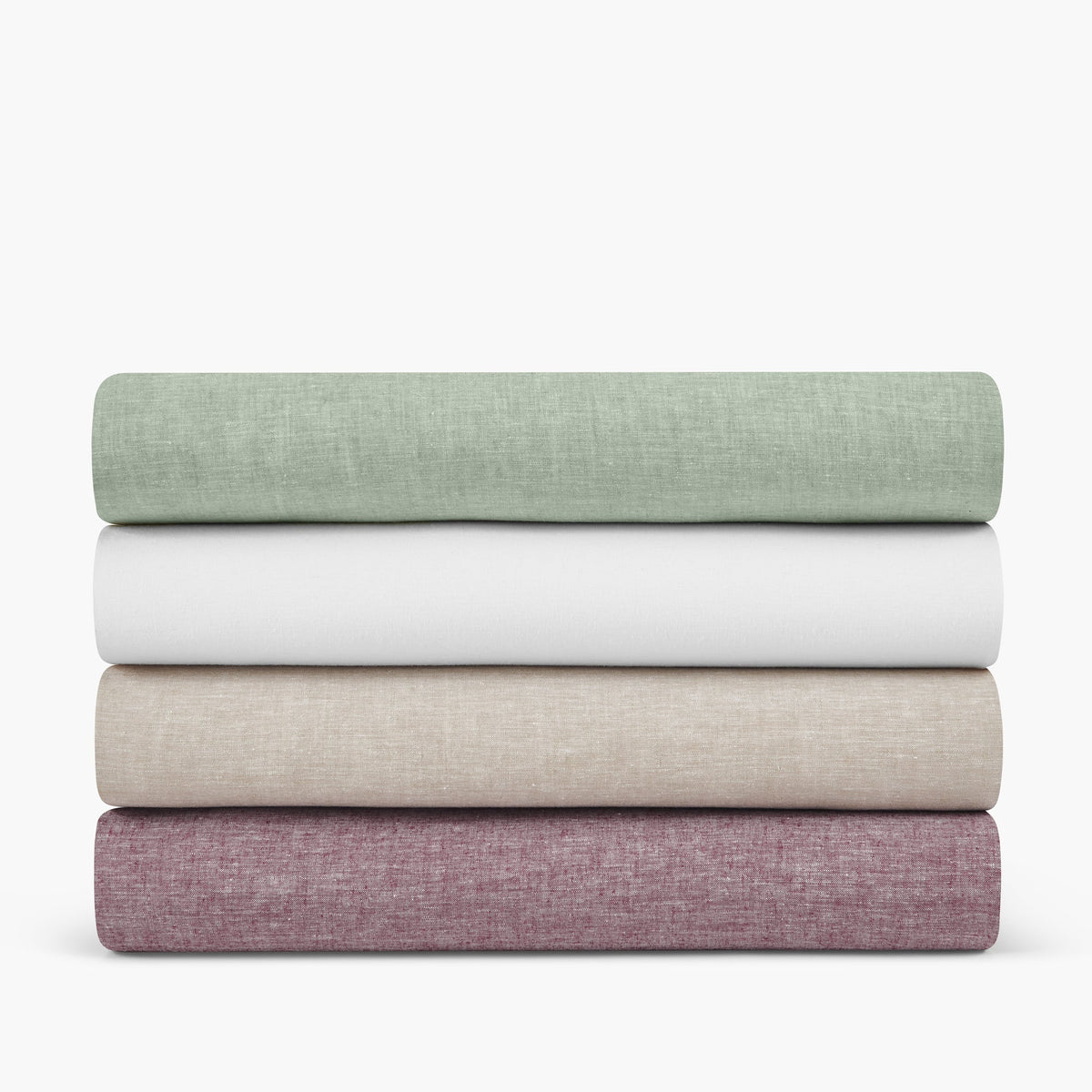 Stack of Linen Eucalyptus Flat Sheets In Available Colors