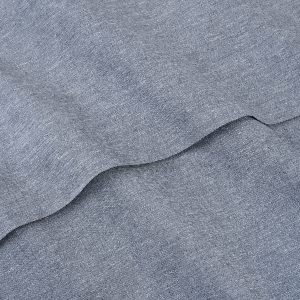 Texture Detail Of Linen Eucalyptus Sheet Set In Chambray
