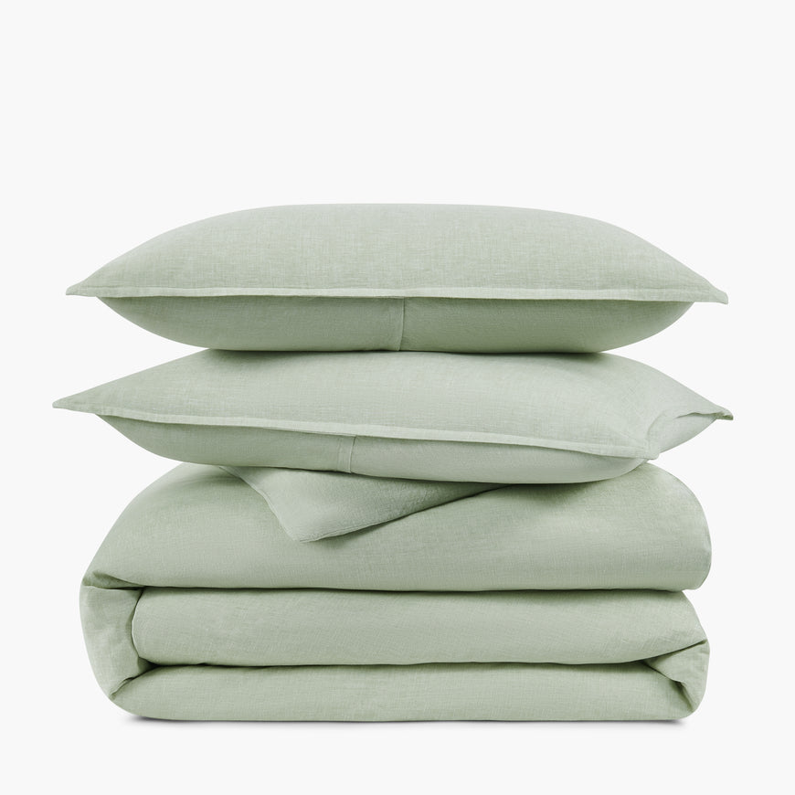 pistachio green linen eucalyptus duvet cover and shams