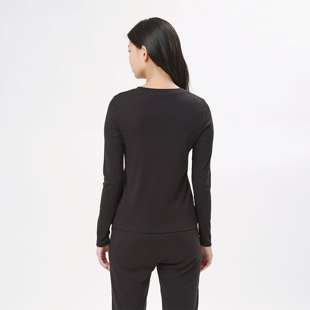 organic cotton black crewneck slim fit long sleeve t-shirt back