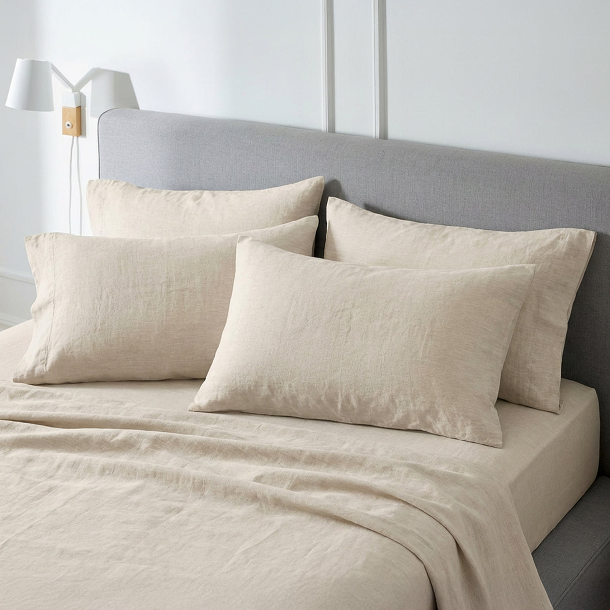 organic cotton flannel sheet set in heathered linen