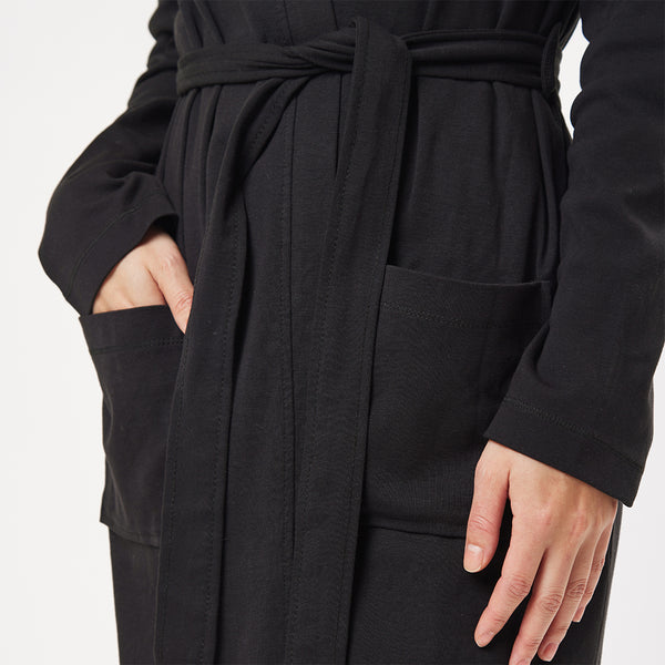 organic cotton lightweight black robe pocket detail