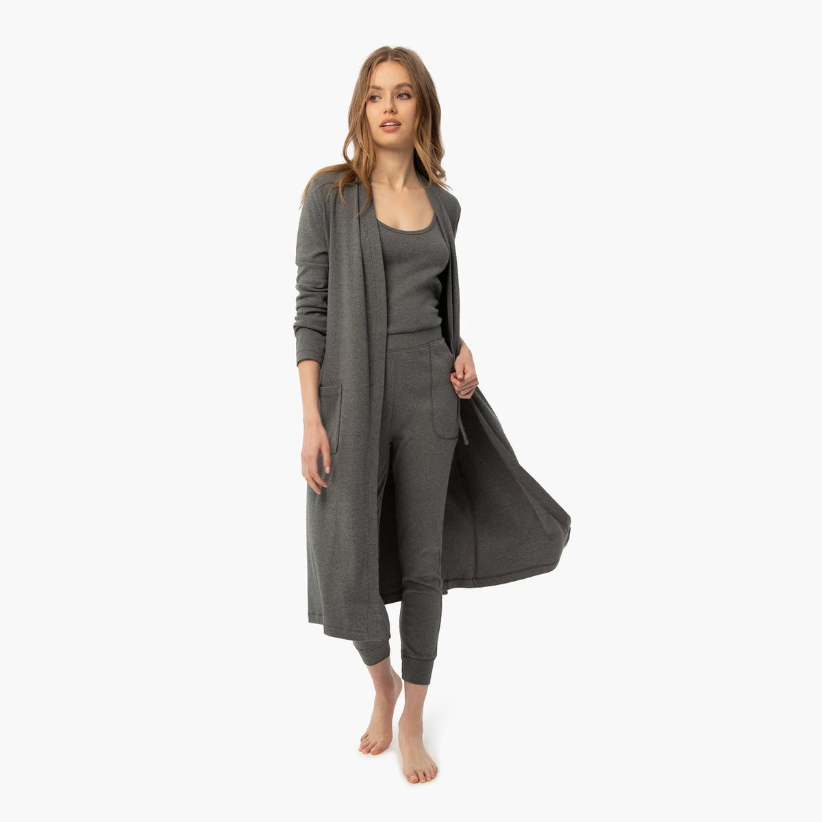organic cotton charcoal gray lightweight robe loungewear joggers