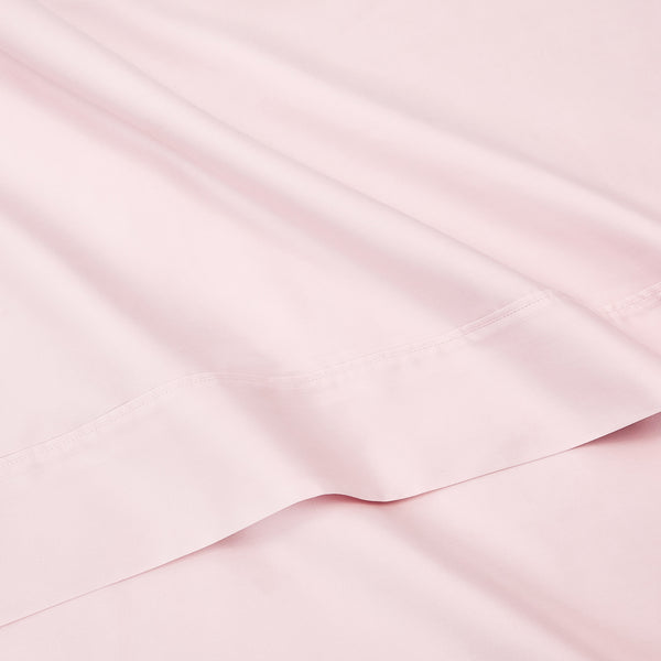 organic cotton sateen sheet set pale pink detail