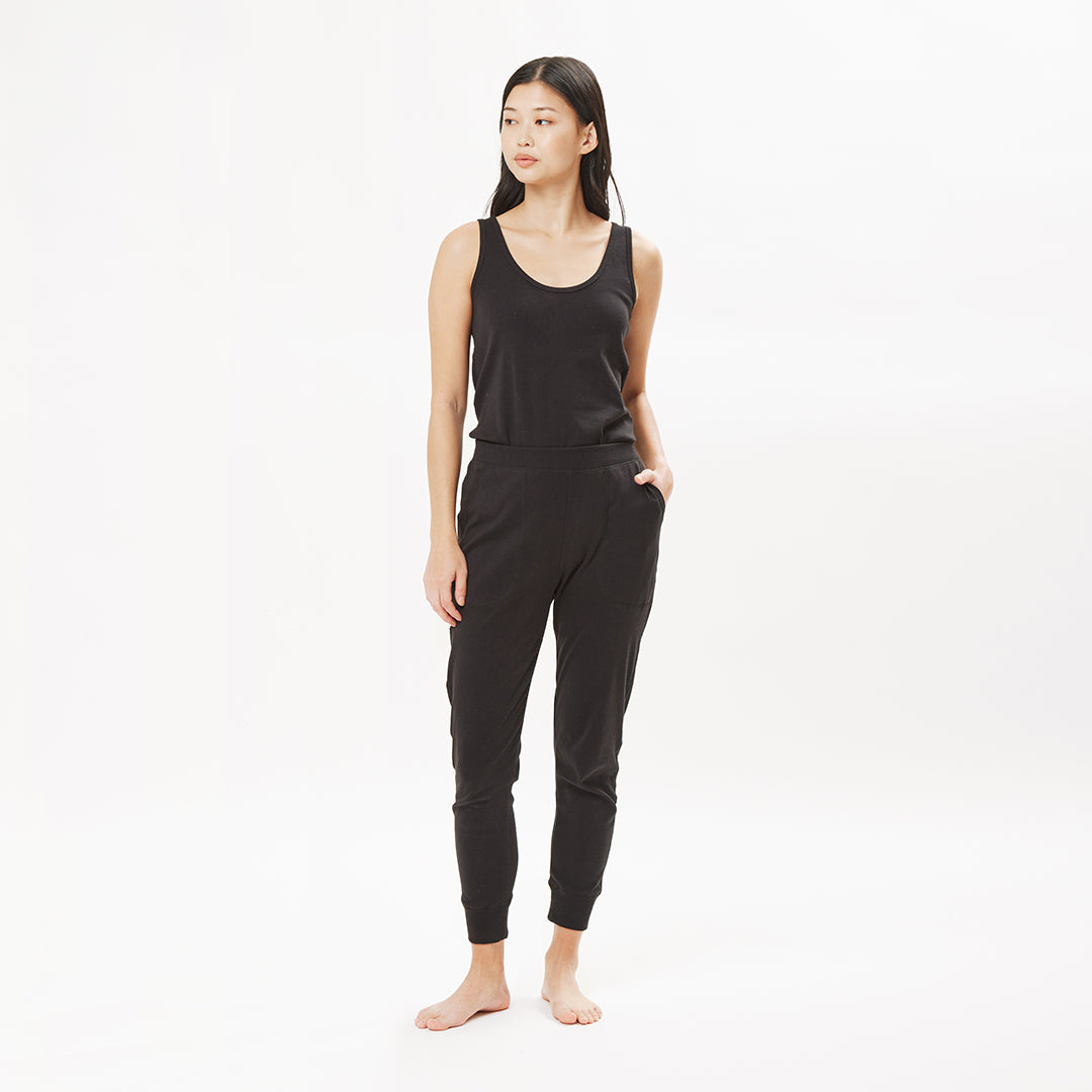 organic cotton black tapered leg joggers loungewear set