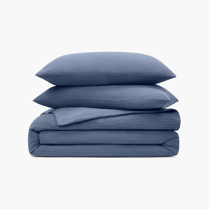 organic crinkle matelasse duvet set ocean stack