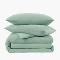 organic cotton crinkle matelasse sage green duvet cover shams set 