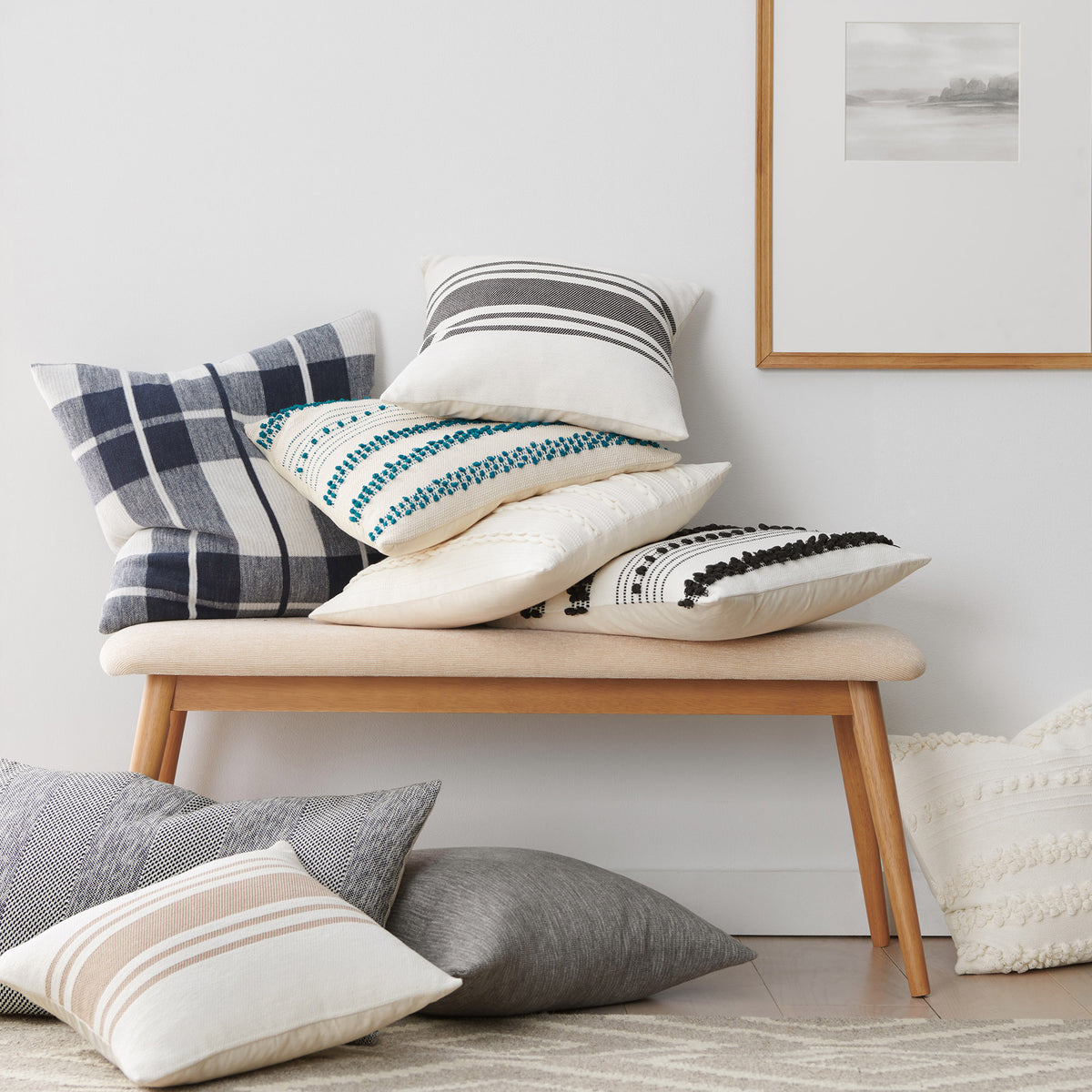 striped handmade pillow warm beige lifestyle 3