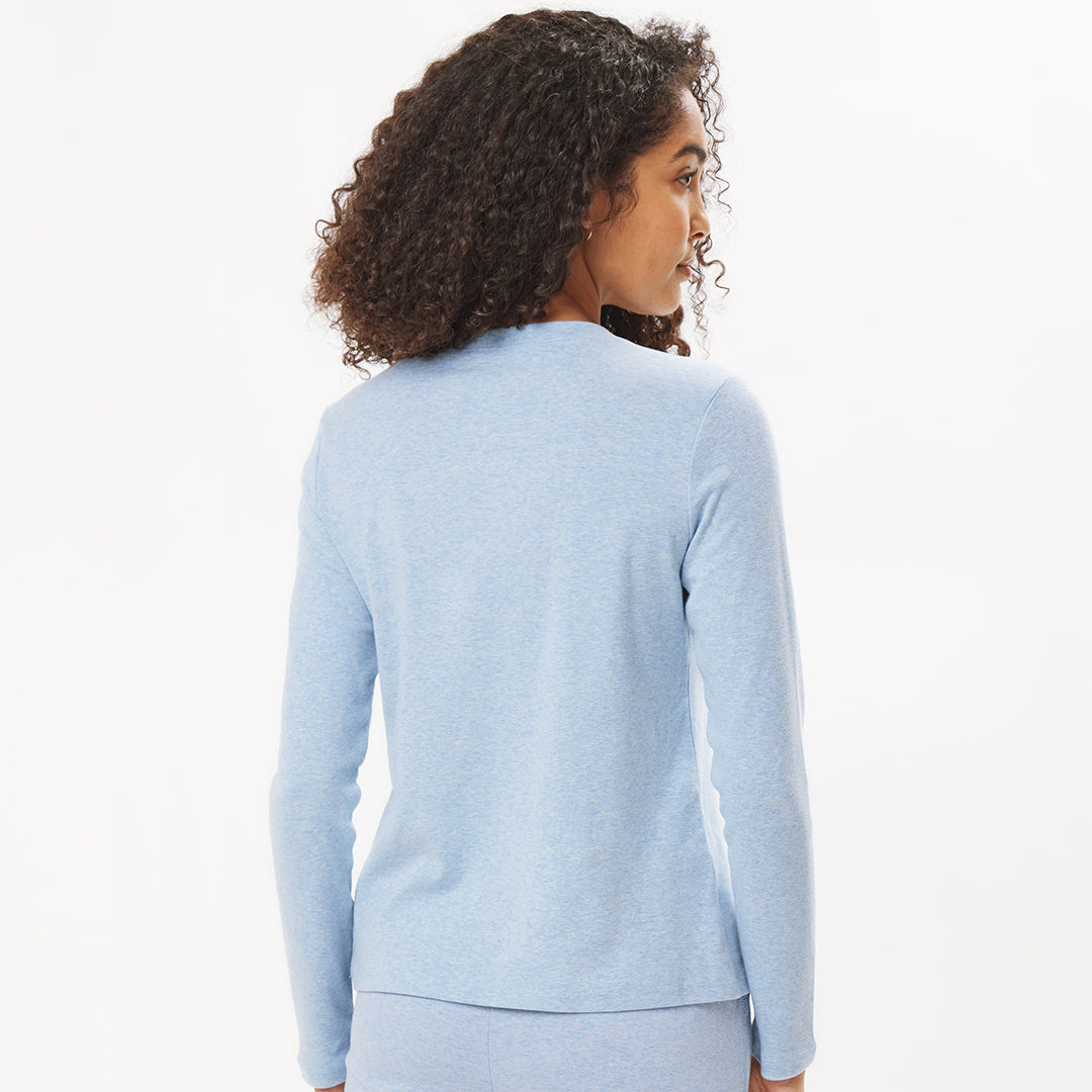 organic cotton crewneck tee long sleeve light blue t-shirt top