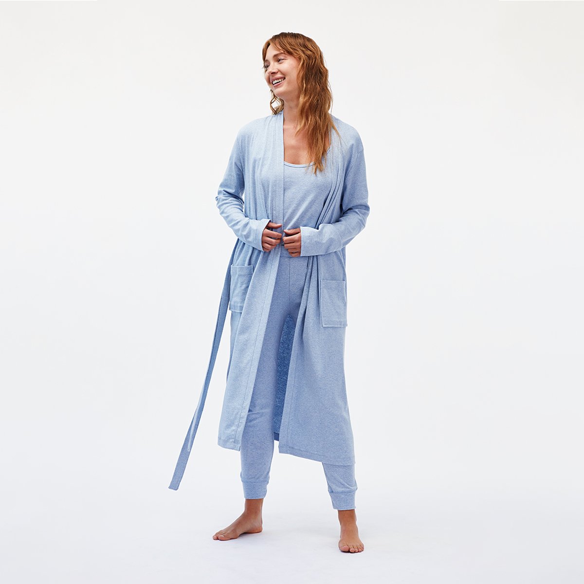 organic cotton loungewear lightweight light blue robe set