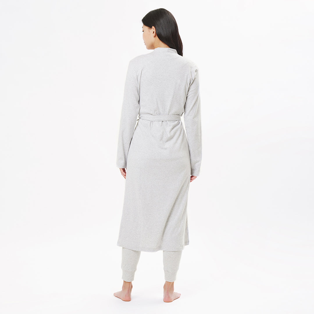 organic cotton loungewear lightweight light gray robe pocket detail 