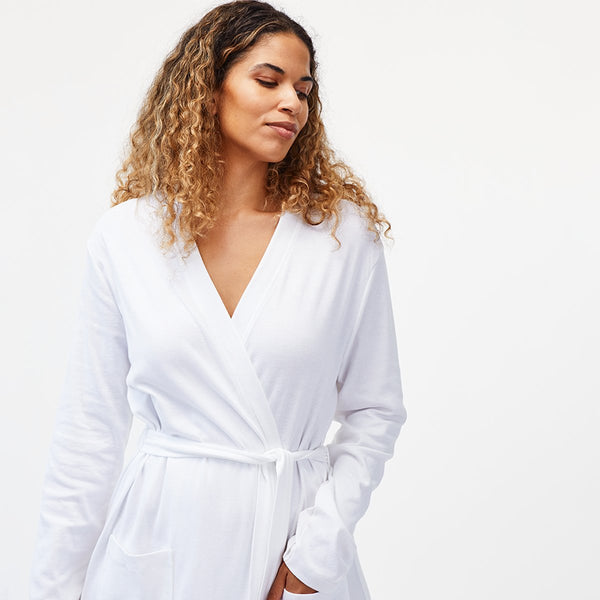 organic cotton loungewear lightweight white robe detail 