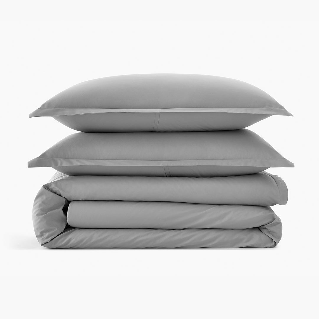 organic cotton percale concrete gray duvet cover pillow shams set