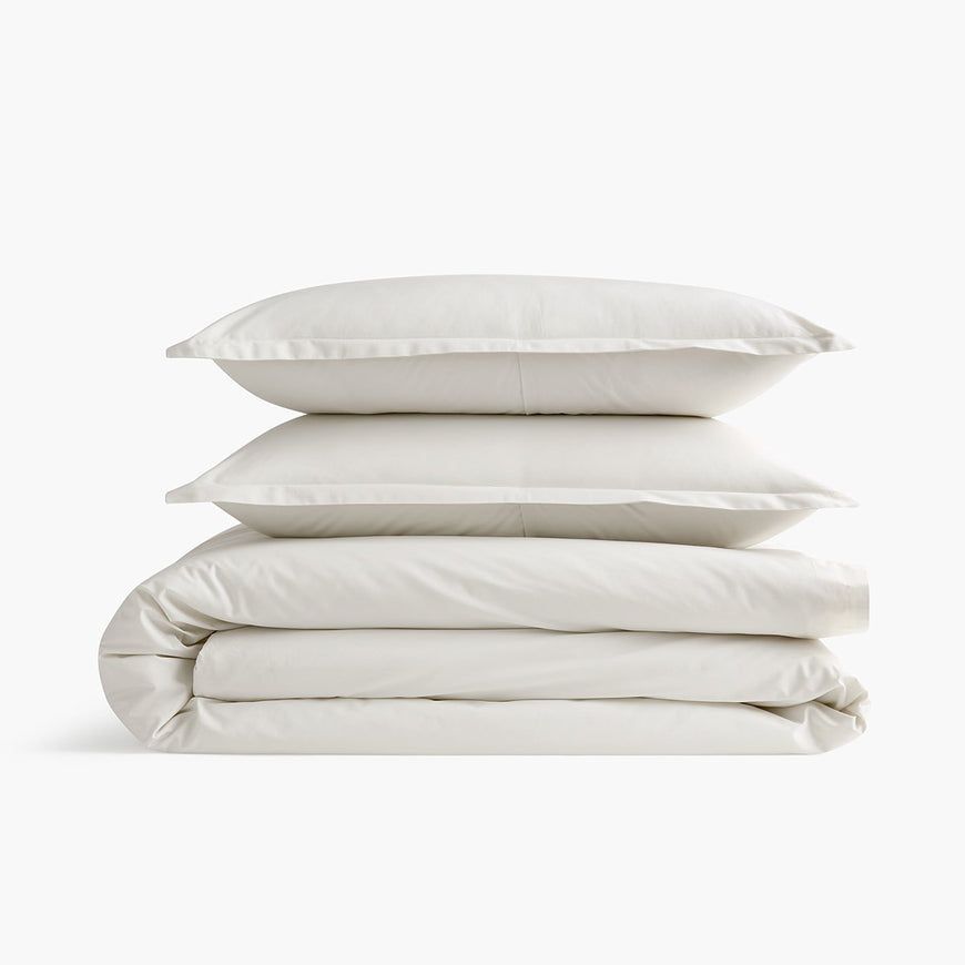 organic cotton percale vapour white duvet cover pillow shams set