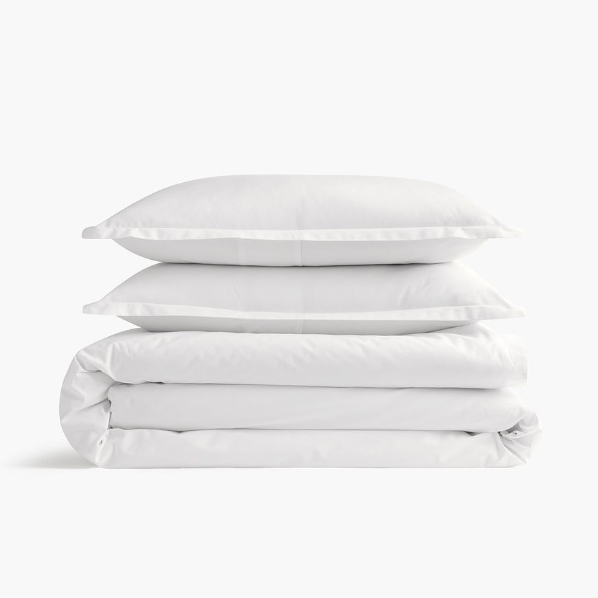 organic cotton percale white duvet cover pillow shams set