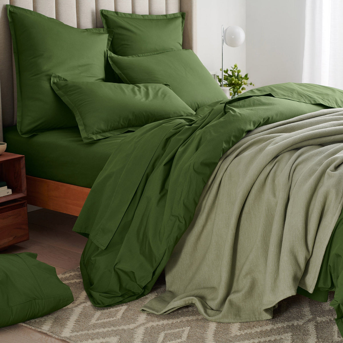 organic cotton percale pillowcase set forest green lifestyle 2