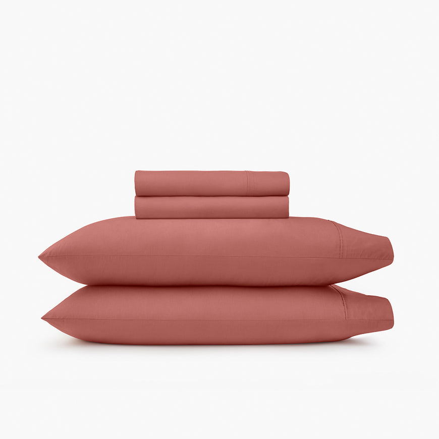 organic cotton percale clay red cooling sheets pillowcases set